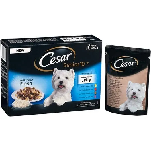 Cesar Senior 10+ Deliciously Fresh Dog Pouches Mixed Selection In Jelly 12x100g