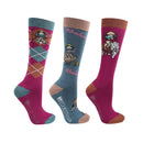 Hy Equestrian Thelwell Collection Pony Friends Socks (Pack of 3) - Imperial Purple/Pacific Blue - Jalex Pet Products 